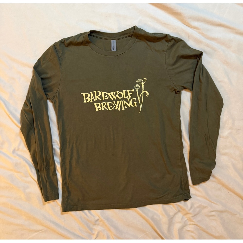 Next Level Barewolf Brewing T-Shirt Mens Small Olive Green Excellent Long Sleeve